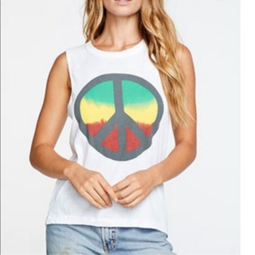 CHASER New! Women's Peace Sign Reggae Colors Sleeveless T-Shirt‎ Size Small